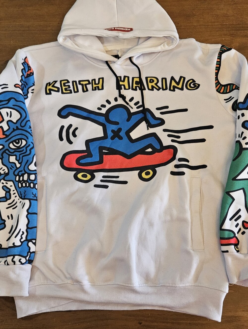 Keith Haring Members Only Hoodie Mens Small White Skateboard Graphic Art